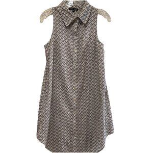 BOHO CHIC Cream/Tan Weaved Print Shirt Hem Collared Sleeveless Shirt Dress Sz XS